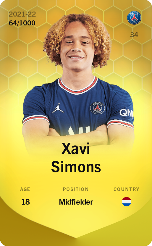Sorare - Sorare Official - Xavi Simons 2021-22 • Limited 64/1000 - NFT # 69002343559492484975122748906696898965438550671960385521040717438584093780625