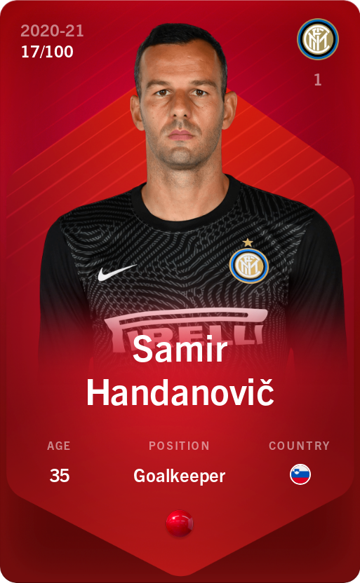 Sorare - Sorare Official - Samir Handanovič 2020-21 • Rare 17/100 - NFT # 92750396625111650218470594563755565818507542052671152318254788612570527079906