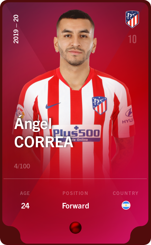 Sorare - Sorare Official - Ángel Correa 2019-20 • Rare 4/100 - NFT # 32089915459046135230620944843359668144505874177006141741204529413015839073048