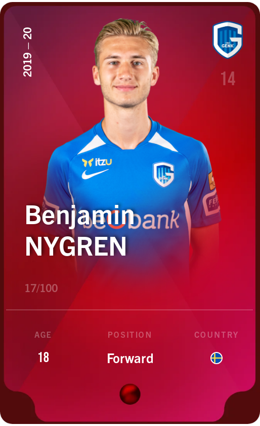 Sorare - Sorare Official - Benjamin Nygren 2019-20 • Rare 17/100 - NFT # 29033592410034064574599681282309076536833700807916865026796386311383138955770