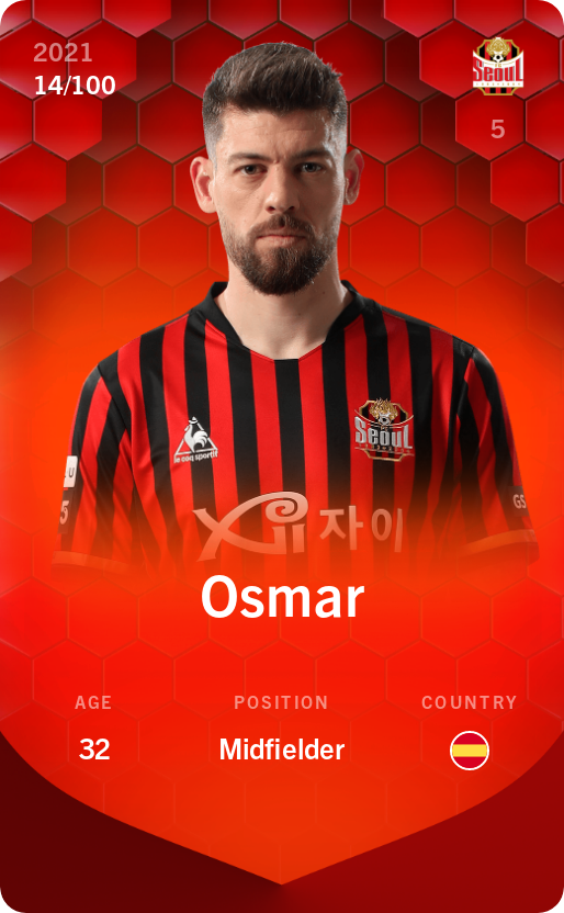 Sorare - Sorare Official - Osmar 2021-22 • Rare 14/100 - NFT # 49188379360436616880695491294975392630530238664801265616279979819376497370939