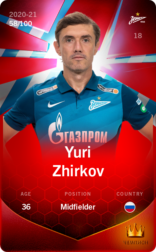 Sorare - Sorare Official - Yuri Zhirkov 2020-21 • Rare 58/100 - NFT # 47532752464976631749048224720228778009362967277649379851579978287192026433021