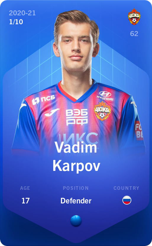 Sorare - Sorare Official - Vadim Karpov 2020-21 • Super Rare 1/10 - NFT # 38758127505156156772575518179476409835871088032486284043074851011595205106786