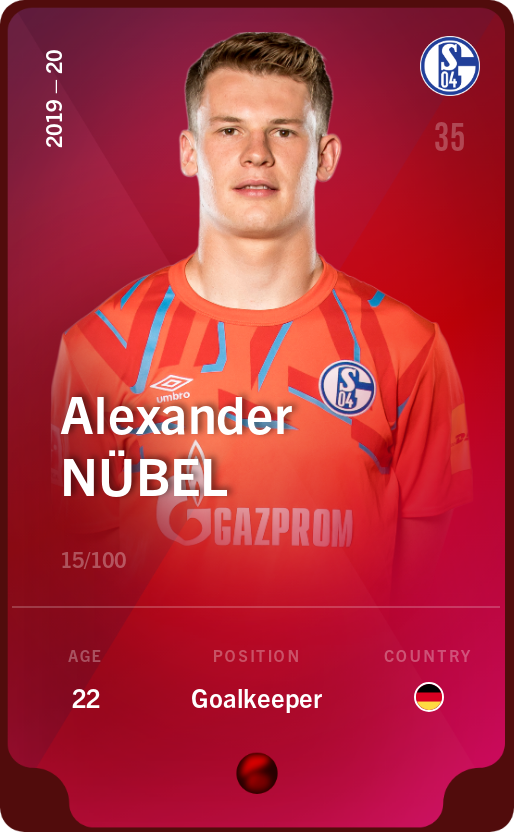 Sorare - Sorare Official - Alexander Nübel 2019-20 • Rare 15/100 - NFT # 15182783105387896787297171681556200517973193565322668807510802509407841271629