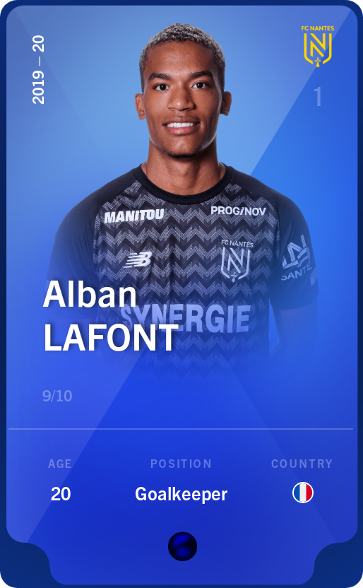 Sorare - Sorare Official - Alban Lafont 2019-20 • Super Rare 9/10 - NFT # 106438296773066120234295237074738207417351785421618387297411148408288288001701