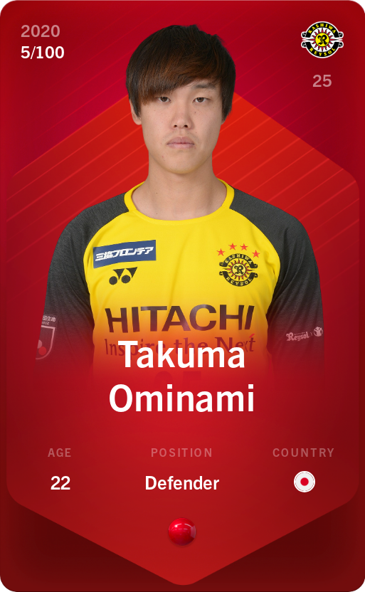 Sorare - Sorare Official - Takuma Ominami 2020-21 • Rare 5/100 - NFT # 61209819453912569755302052502029436053763461356594014232620989959034607748207