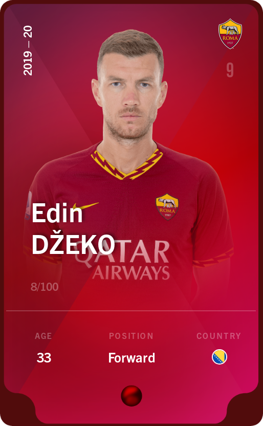 Sorare - Sorare Official - Edin Džeko 2019-20 • Rare 8/100 - NFT # 74408761829139710069715067668491089832541382585063774724056957044960333085405