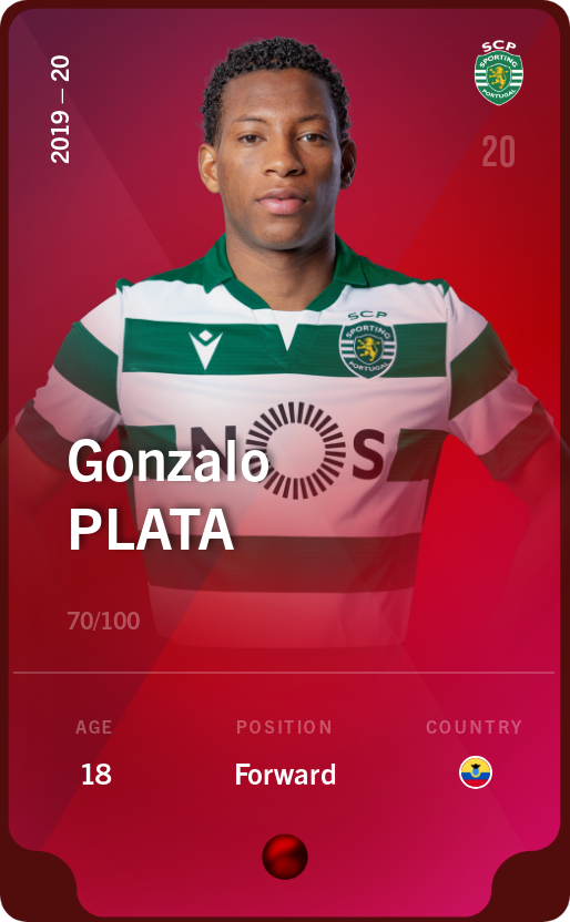 Sorare - Sorare Official - Gonzalo Plata 2019-20 • Rare 70/100 - NFT # 55697379110317698330065686611263512461253532977207222353116439161596975678535