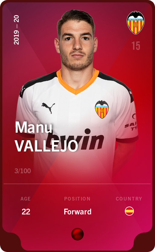 Sorare - Sorare Official - Manu Vallejo 2019-20 • Rare 3/100 - NFT # 85609086861007634404899031529214510496242401838564489308671429280068120477169