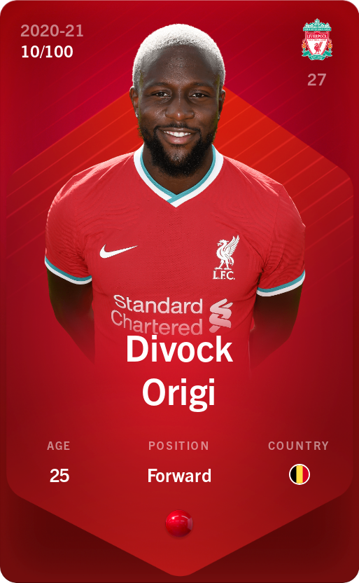 Sorare - Sorare Official - Divock Origi 2020-21 • Rare 10/100 - NFT # 41735276450114090223166312283204781583770680896139622264055881470989143932943