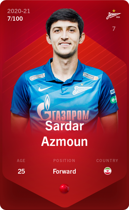 Sorare - Sorare Official - Sardar Azmoun 2020-21 • Rare 7/100 - NFT # 47486460605356942278549199407824594428727867050424806506990963231934890944634