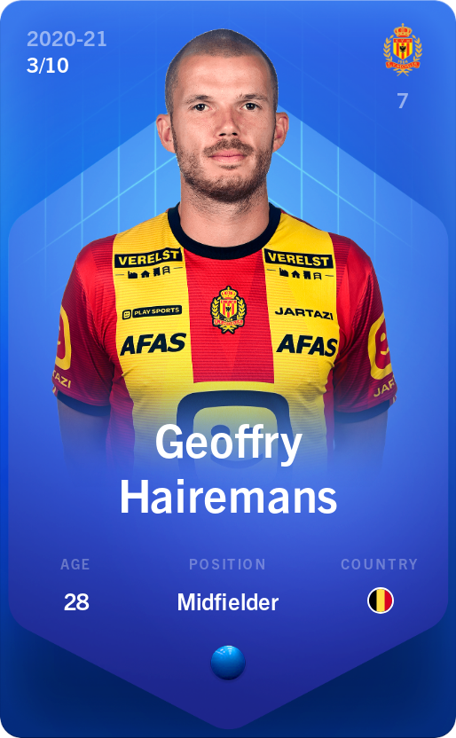 Sorare - Sorare Official - Geoffry Hairemans 2020-21 • Super Rare 3/10 - NFT # 23308666641225561285877453756686287810862856629255589129645828716420803509770