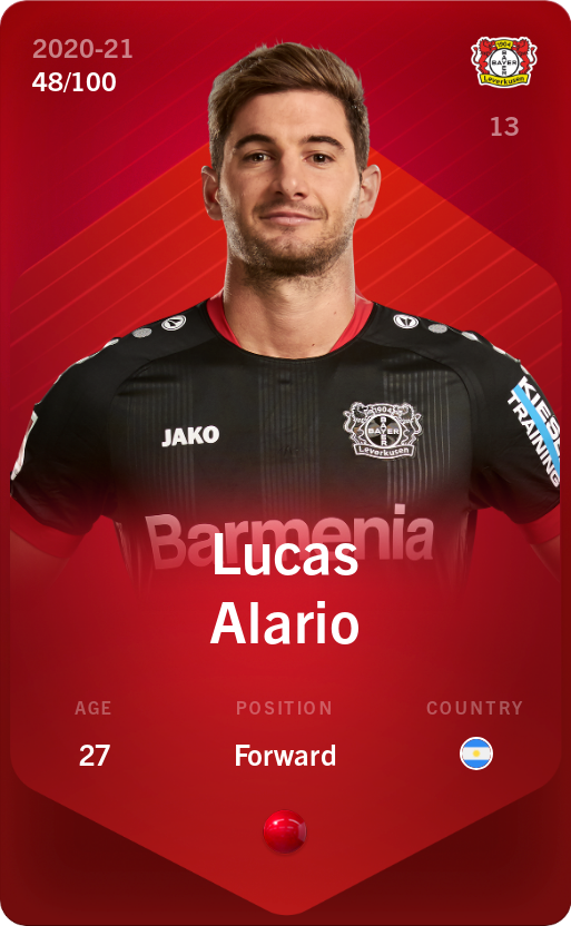 Sorare - Sorare Official - Lucas Alario 2020-21 • Rare 48/100 - NFT # 18738972231706677715841696676073599235967110306807329282720210465407259326372