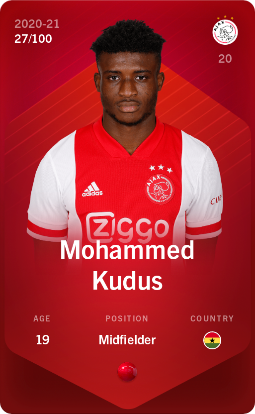 Sorare - Sorare Official - Mohammed Kudus 2020-21 • Rare 27/100 - NFT # 68253547221441163669222790403497485933215187551885951840618514202075297055525