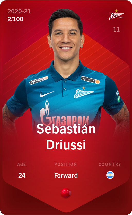 Sorare - Sorare Official - Sebastián Driussi 2020-21 • Rare 2/100 - NFT # 75002967481270835004066138630646332424219320475865980556505880570654880157193
