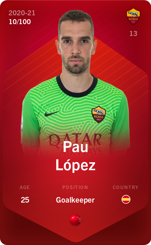 Sorare - Sorare Official - Pau López 2020-21 • Rare 10/100 - NFT # 43721376663854176910033711179732663656829974301593855512670192848820713952769