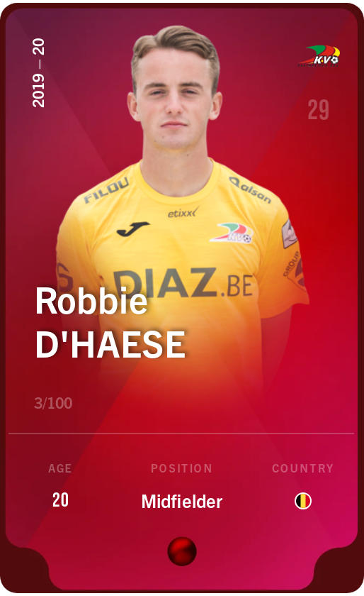 Sorare - Sorare Official - Robbie D'Haese 2019-20 • Rare 3/100 - NFT # 10067524164179464655095648546123784360329470709149292635592917814577313144630