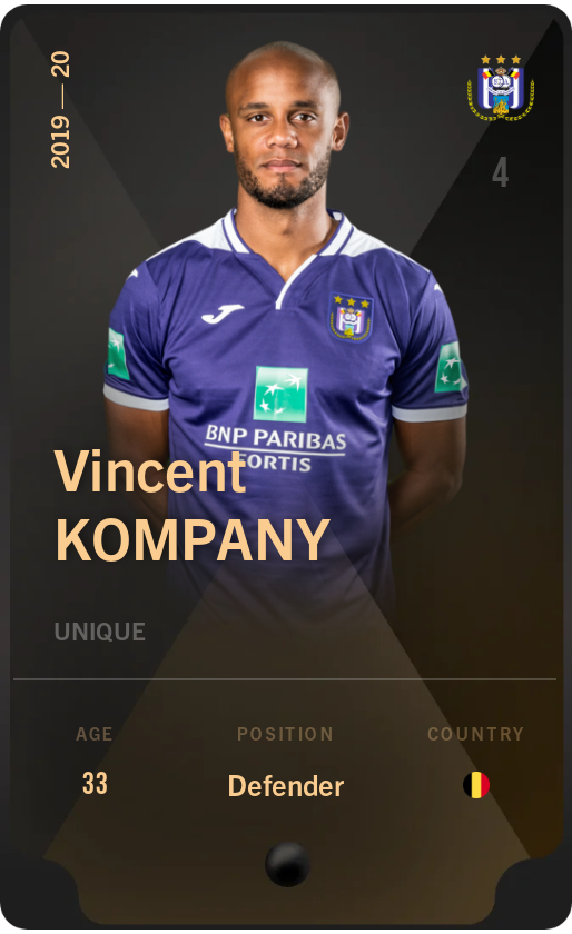 Sorare - Sorare Official - Vincent Kompany 2019-20 • Unique - NFT # 78754805954017393424922042687743276027402782689249972242232226077557410856239