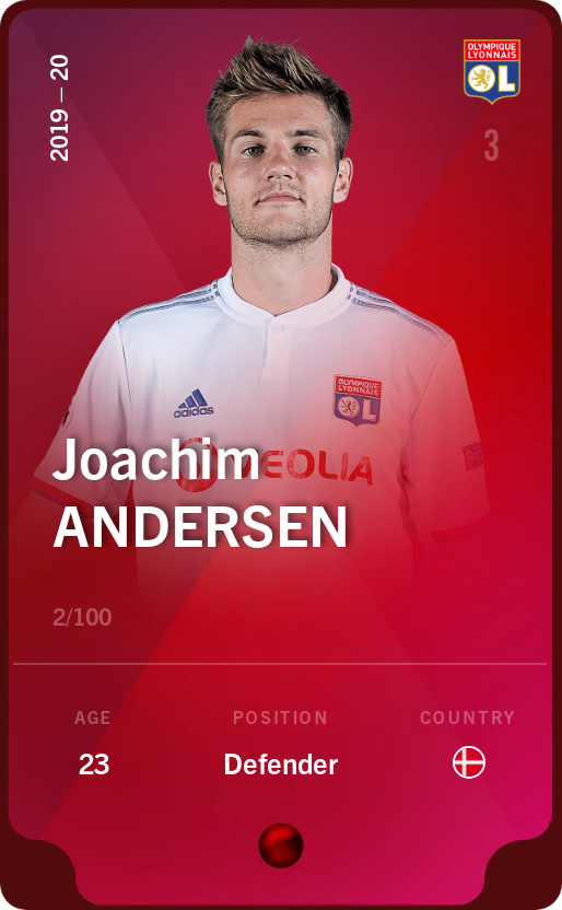 Sorare - Sorare Official - Joachim Andersen 2019-20 • Rare 2/100 - NFT # 89747354641221782837468965373838655914882472095062396553009950778761102287811