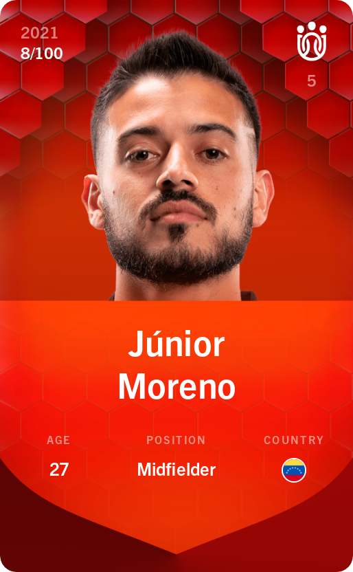 Sorare - Sorare Official - Júnior Moreno 2021-22 • Rare 8/100 - NFT # 110478402239437460519295415585814942519518756722408076147400017996250430525992