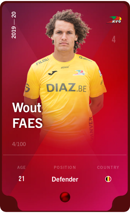 Sorare - Sorare Official - Wout Faes 2019-20 • Rare 4/100 - NFT # 105803960808857905794575657132256597752146683123010644911783710115075191249992
