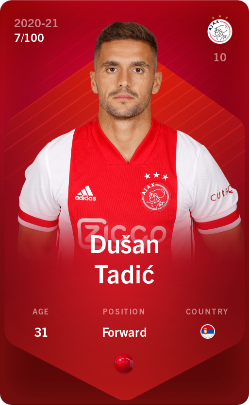 Sorare - Sorare Official - Dušan Tadić 2020-21 • Rare 7/100 - NFT # 47303385929073284183817820558221725644298443495663776804689047610837078098905