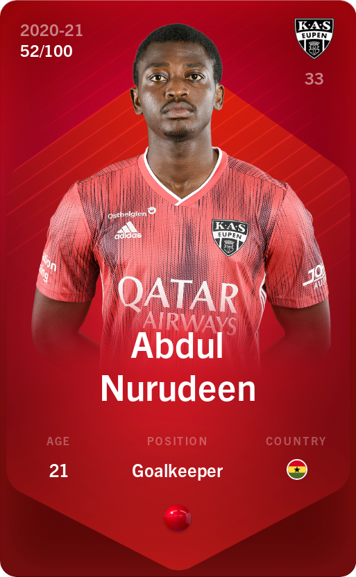 Sorare - Sorare Official - Abdul Nurudeen 2020-21 • Rare 52/100 - NFT # 36295160240126357390923989429120436533771317247337132431615516930309734378033