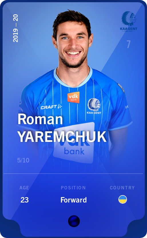 Sorare - Sorare Official - Roman Yaremchuk 2019-20 • Super Rare 5/10 - NFT # 22590379685456809932468127408041943818662241812601870195522762096801661849484