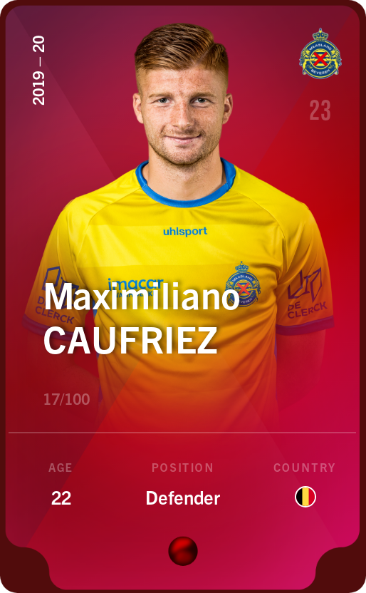 Sorare - Sorare Official - Maximiliano Caufriez 2019-20 • Rare 17/100 - NFT # 55303261261086280068085949278017920650789209530761393558719471101684673963659