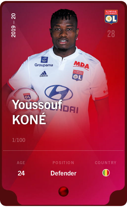 Sorare - Sorare Official - Youssouf Koné 2019-20 • Rare 1/100 - NFT # 72596436254539440727835512727050133202387071307119621678875683250644500250051