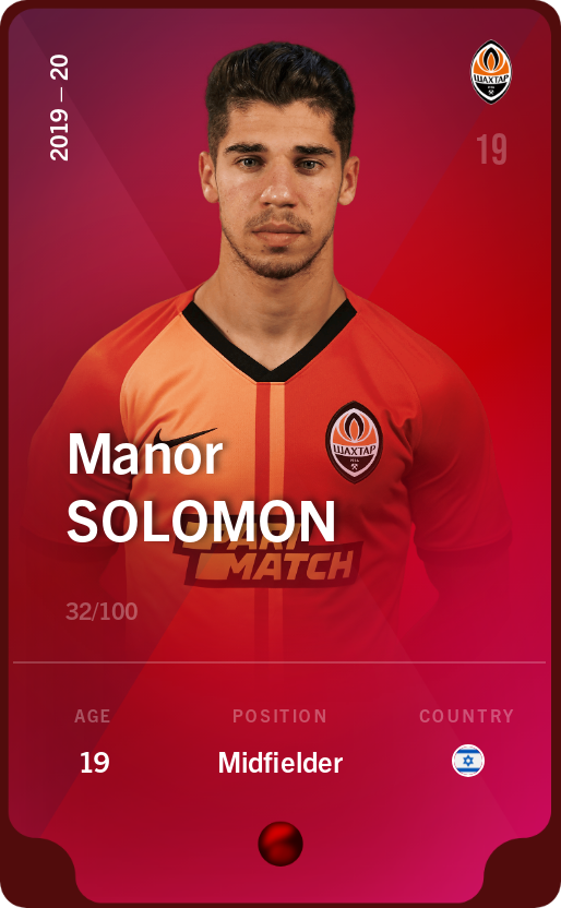 Sorare - Sorare Official - Manor Solomon 2019-20 • Rare 32/100 - NFT # 72175756068027322422823276547688780534902866501839827981084717073705797613417