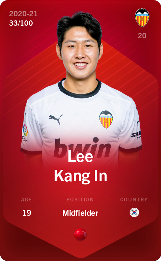 Sorare - Sorare Official - Lee Kang In 2020-21 • Rare 33/100 - NFT # 72807746453811414141778216307535462633732790855788514895197734135331935396426