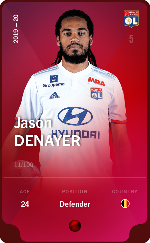 Sorare - Sorare Official - Jason Denayer 2019-20 • Rare 11/100 - NFT # 98419028938110706375231387467263820054618504027861476329221617653078819124956