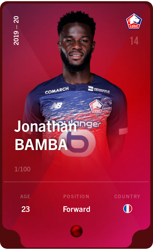 Sorare - Sorare Official - Jonathan Bamba 2019-20 • Rare 1/100 - NFT # 13682188185477432851859853251450542380751076243122247694560027803986775402108