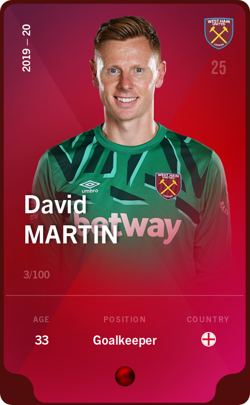 Sorare - Sorare Official - David Martin 2019-20 • Rare 3/100 - NFT # 8216378325634765839441628203281317245820678033834451855148447877679535431548