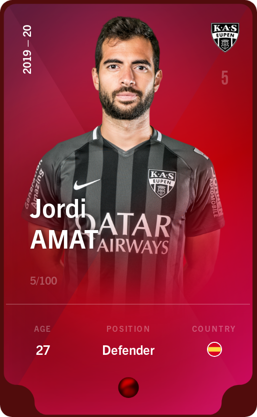 Sorare - Sorare Official - Jordi Amat 2019-20 • Rare 5/100 - NFT # 89523488856361811820704886449961040779305804327697443240043640606369455694023