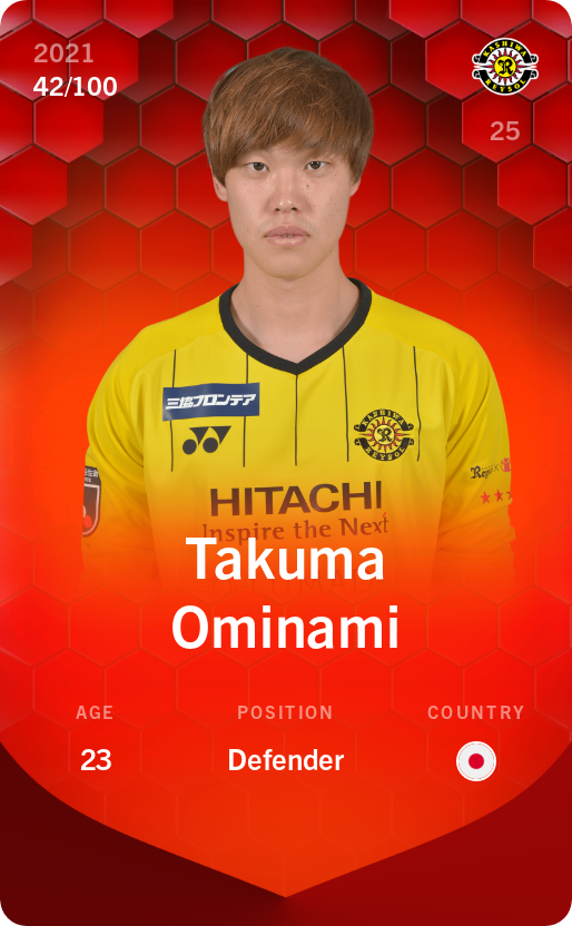 Sorare - Sorare Official - Takuma Ominami 2021-22 • Rare 42/100 - NFT # 109413441163918610580721070314712728576525264327265614901756041911470508393981