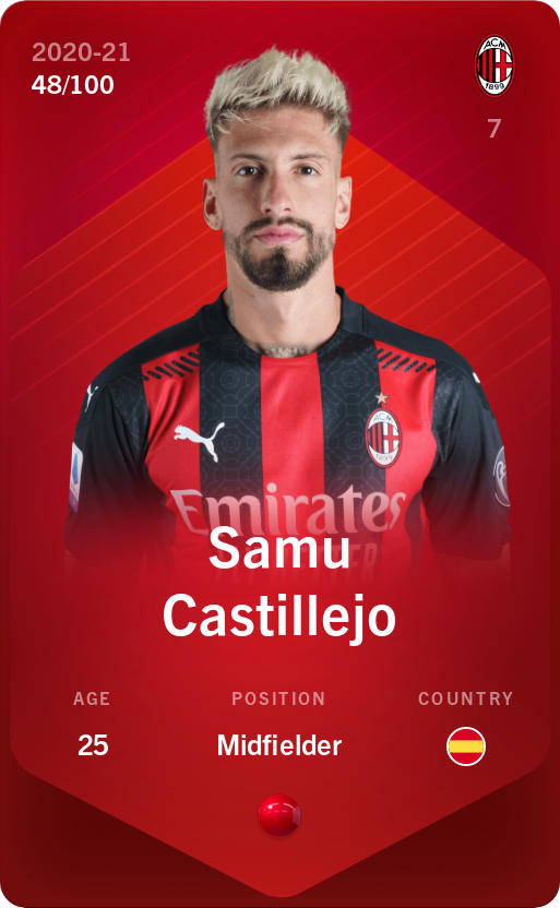 Sorare - Sorare Official - Samu Castillejo 2020-21 • Rare 48/100 - NFT # 69999638294679355812461923934743395333951261249253762241326779934643904815674