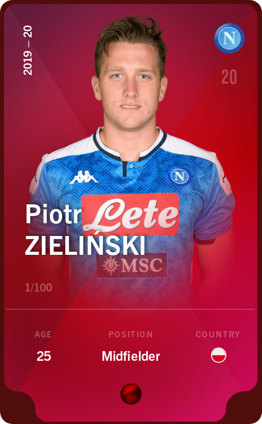 Sorare - Sorare Official - Piotr Zieliński 2019-20 • Rare 1/100 - NFT # 79014786181866969813088460093675506744905465475611313305877269839227318871372