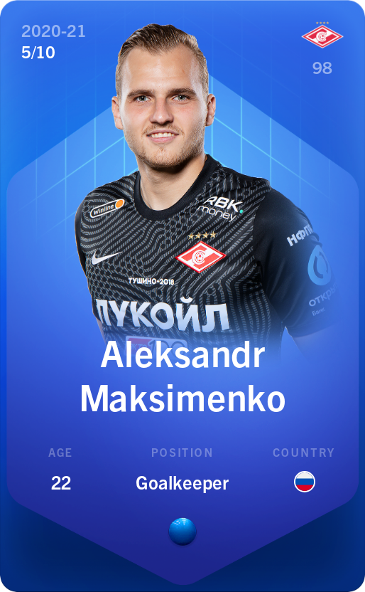 Sorare - Sorare Official - Aleksandr Maksimenko 2020-21 • Super Rare 5/10 - NFT # 16327407563121923189380392804492726768492920722873848688115880810372912032311