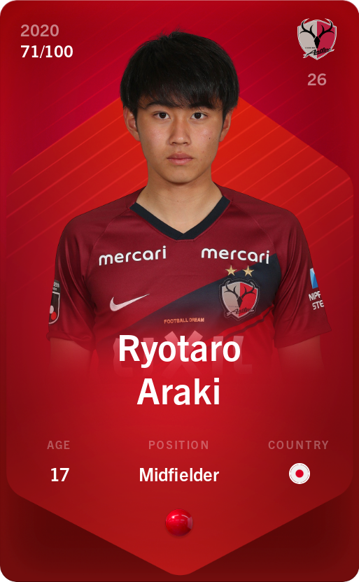 Sorare - Sorare Official - Ryotaro Araki 2020-21 • Rare 71/100 - NFT # 42916671415688004331213443671579427132014990864440746689951992305742943433617
