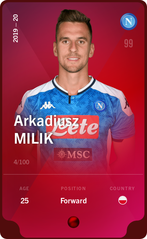 Sorare - Sorare Official - Arkadiusz Milik 2019-20 • Rare 4/100 - NFT # 106215186911175467833458985715903071715994370570378435326662870994514201273780