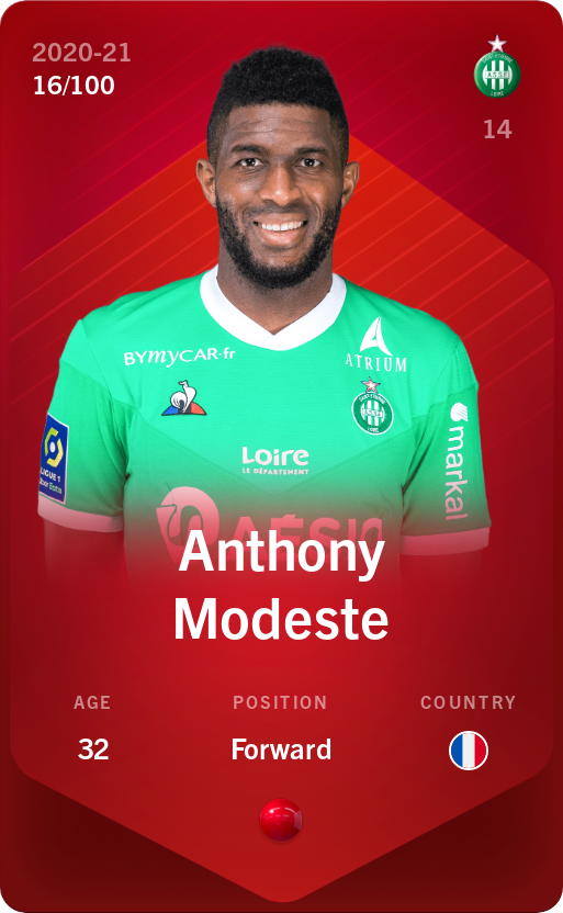 Sorare - Sorare Official - Anthony Modeste 2020-21 • Rare 16/100 - NFT # 17084754023836538757489419418504919067716793406482609402875868492768130667234