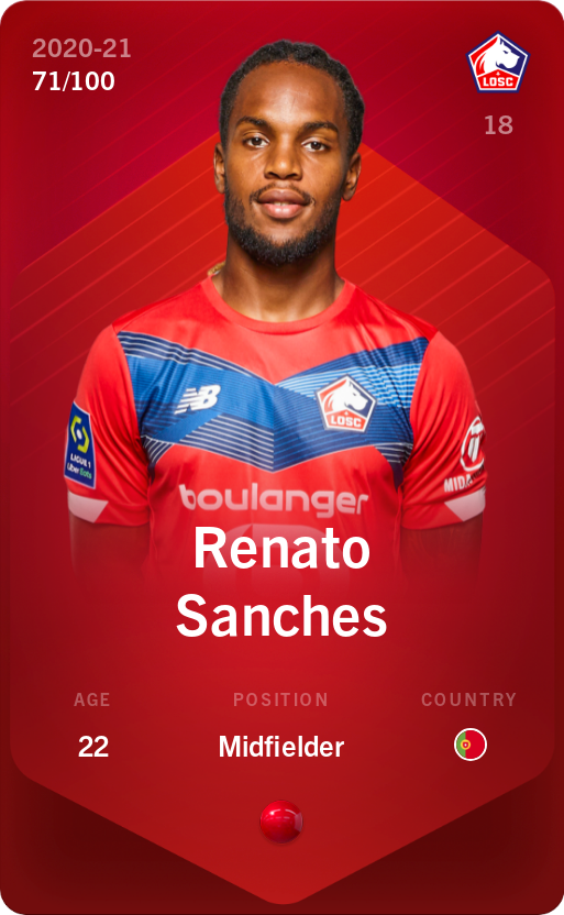 Sorare - Sorare Official - Renato Sanches 2020-21 • Rare 71/100 - NFT # 40750514953466207223561518865480227146613256315834594676013794507880256848393