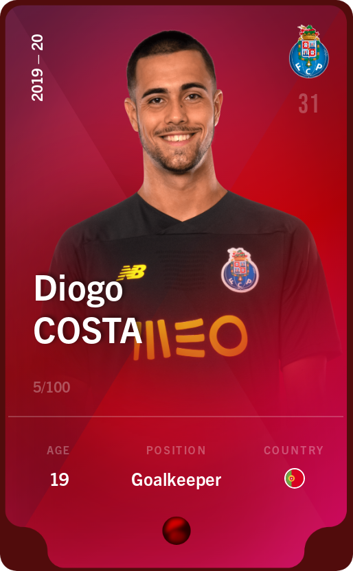Sorare - Sorare Official - Diogo Costa 2019-20 • Rare 5/100 - NFT # 92417469894650161195304760168365633003290850487160717199186367325096579638600