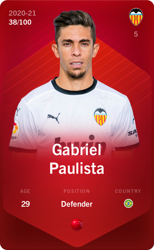 Sorare - Sorare Official - Gabriel Paulista 2020-21 • Rare 38/100 - NFT # 105478296206010224751563768091056159421952753991380097664626831644271462223986