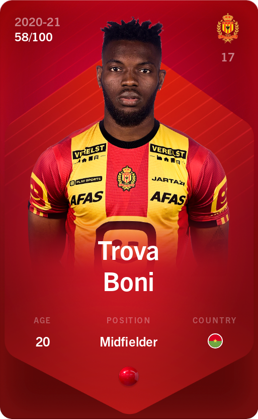 Sorare - Sorare Official - Trova Boni 2020-21 • Rare 58/100 - NFT # 52290182513675981197597676418196370016935764315735509749574574904067021599802