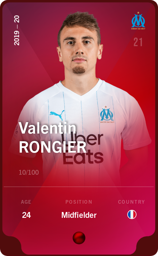 Sorare - Sorare Official - Valentin Rongier 2019-20 • Rare 10/100 - NFT # 38155859696503203427317318191950551218860413812519551029157410689710101748561