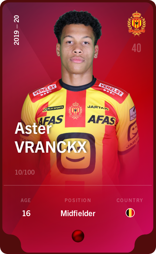Sorare - Sorare Official - Aster Vranckx 2019-20 • Rare 10/100 - NFT # 112189575872557303504352438165832096303732510332529391821475620300671260541000