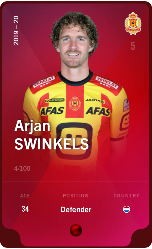 Sorare - Sorare Official - Arjan Swinkels 2019-20 • Rare 4/100 - NFT # 112696785575058672839697293605664065568028100021895986095175056986732356838171